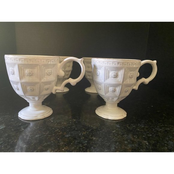 White 5" High Footed Coffee Cups, Large, Decorative Handles (Qty. 4) - Picture 3 of 8